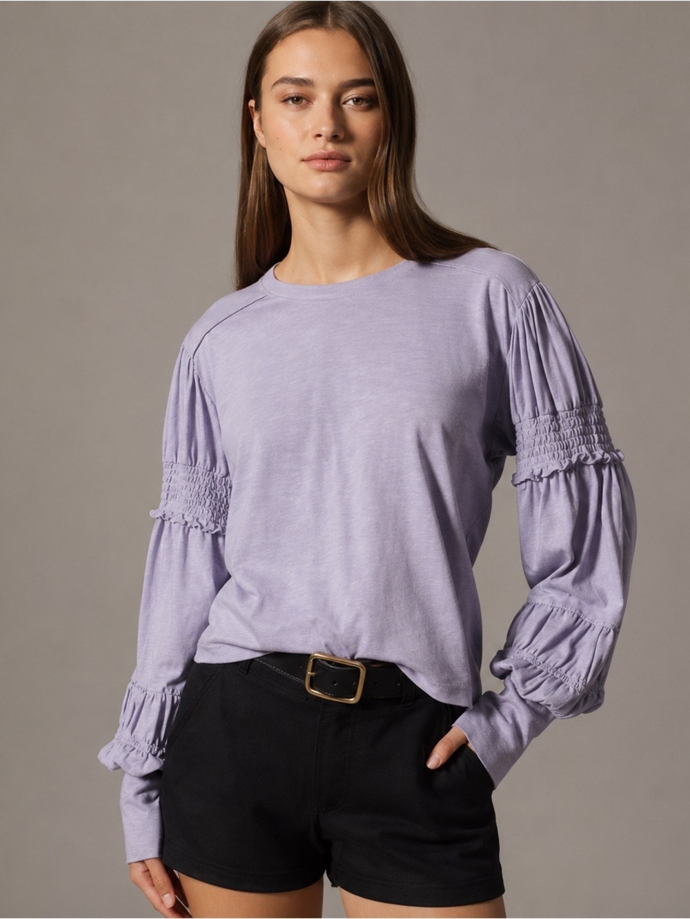 Pilcro x Anthropologie Smocked Puff Sleeves Lavender Bohemian Style